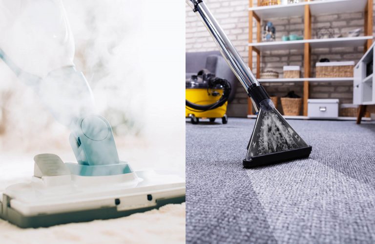 Steam cleaning a carpet with modern equipment